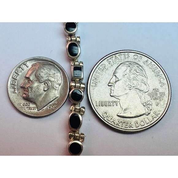 Estate Sterling Silver 925 Black Enamel Fancy Link Choker Necklace 16" 31.2g - Picture 6 of 7